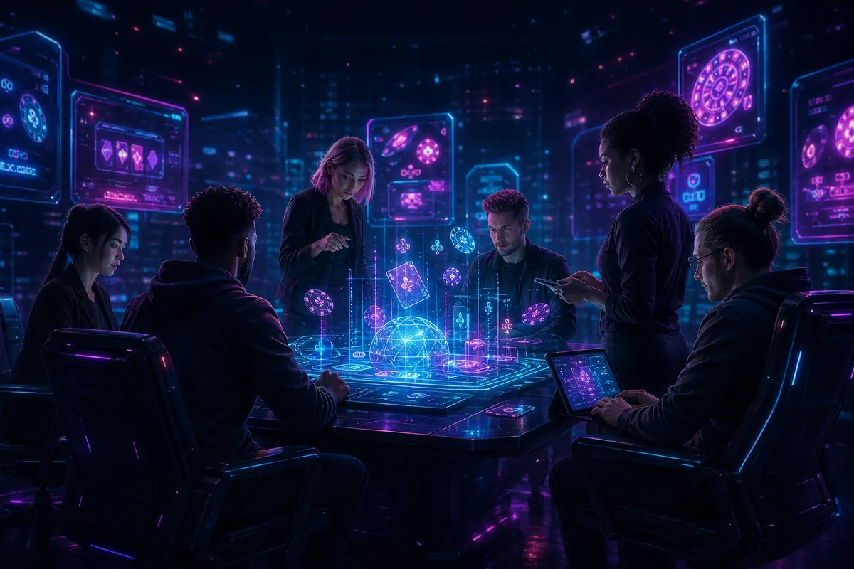 WaffleAdv Social Casino team holographic illustration
