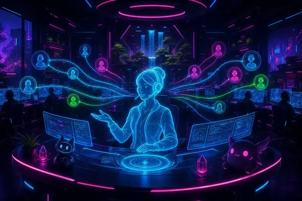 Cyberpunk customer support hub for WaffleAdv players